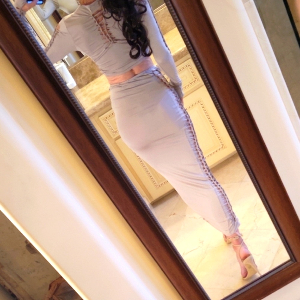 Fashion Nova Stylish Gray Midi Skirt Set, S - Picture 2 of 16